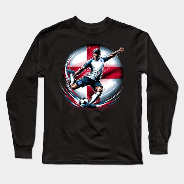 Dynamic England Soccer Star in Action - Vector Design Long Sleeve T-Shirt by SergioArt